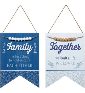 Wd Bl/Wht Family/Together W/Bead Hang 2 Asst