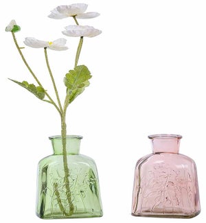 Gls P/G Sq Etch Flower Vase 2 Asst