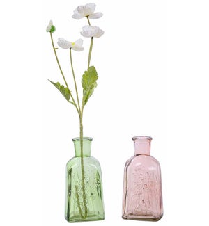 Gls P/G Sq Etch Flower Vase 2 Asst