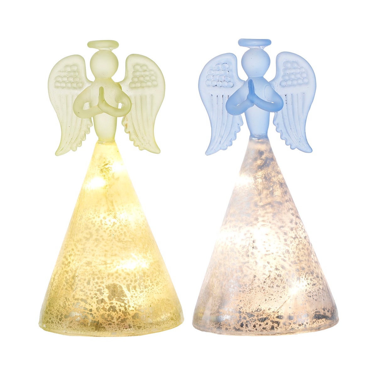 Sml Glass Frosted Angel LED 2 Asst