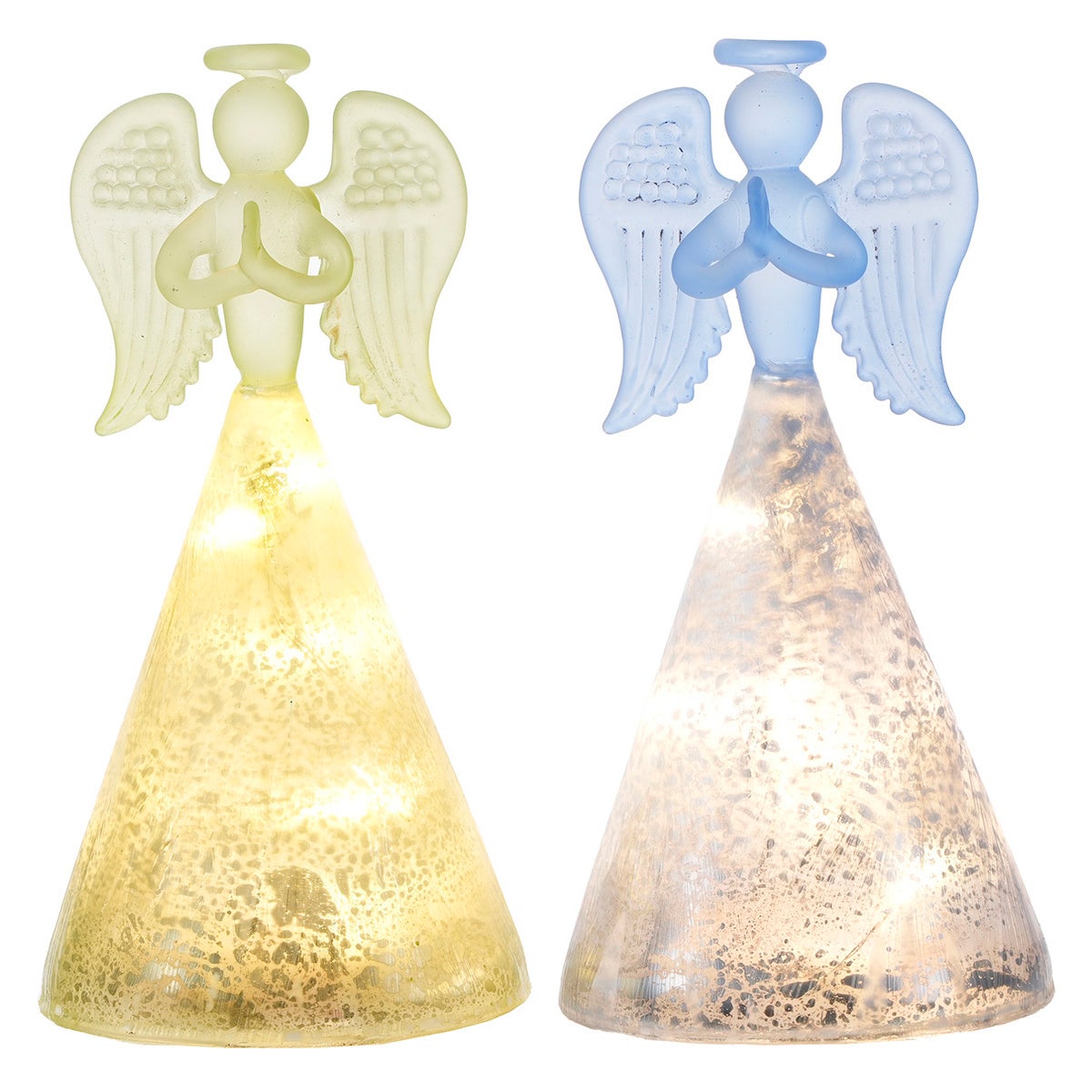 Sml Glass Frosted Angel LED 2 Asst