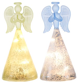 Sml Glass Frosted Angel LED 2 Asst