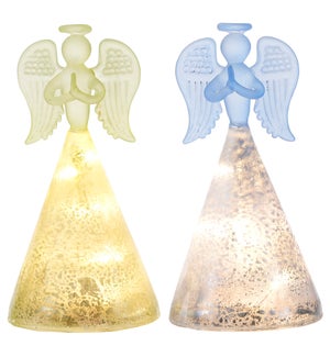 Sml Glass Frosted Angel LED 2 Asst