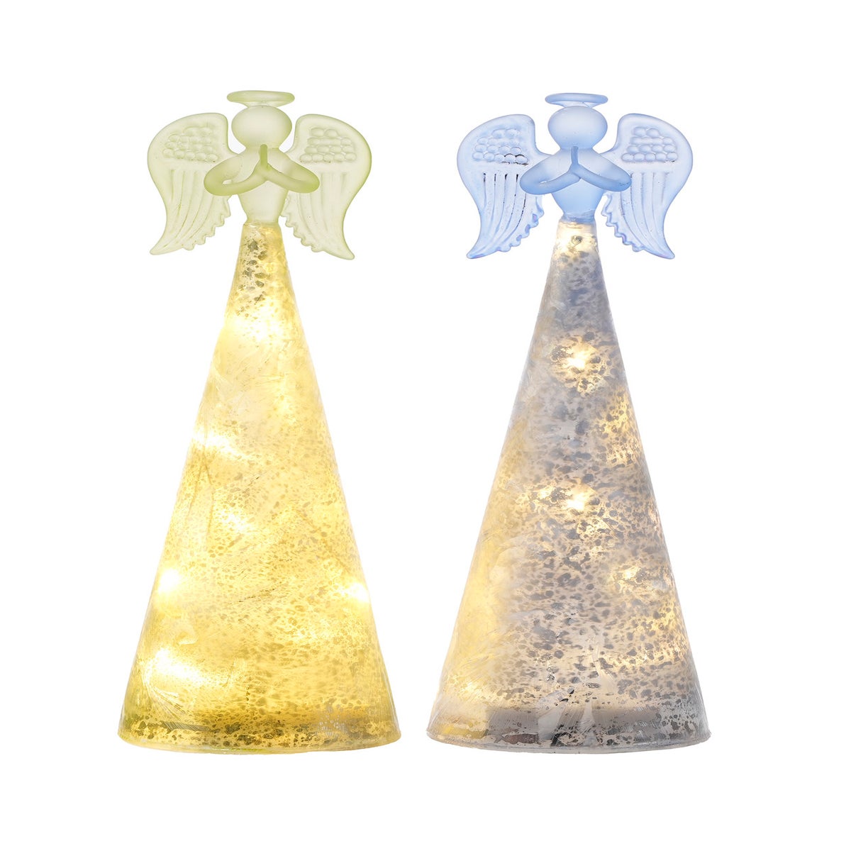 Lrg Glass Frosted Angel LED 2 Asst