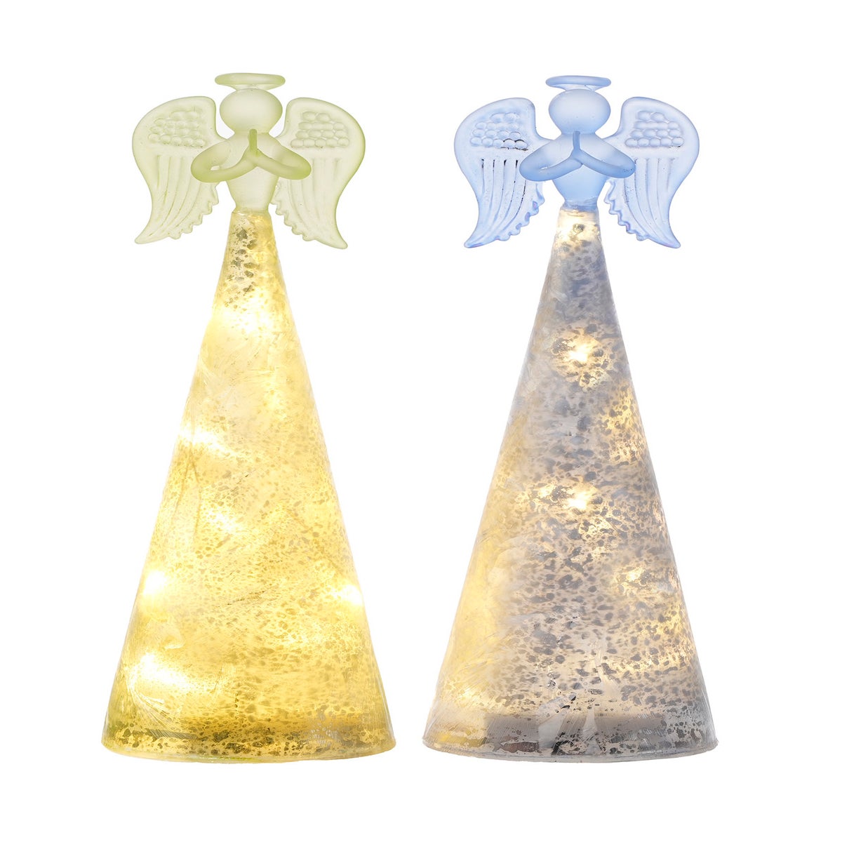 Lrg Glass Frosted Angel LED 2 Asst