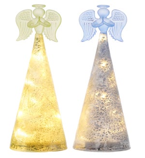 Lrg Glass Frosted Angel LED 2 Asst
