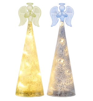 Lrg Glass Frosted Angel LED 2 Asst