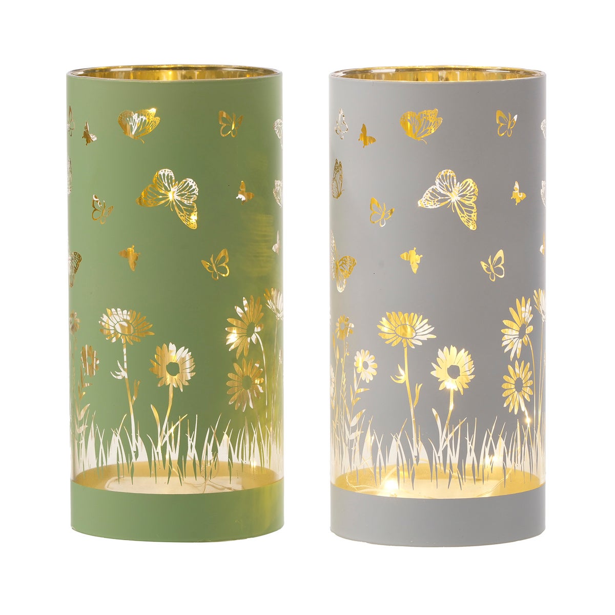 Glass Tall Bfly LED 2 Asst