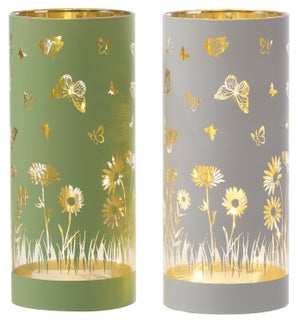 Glass Tall Bfly LED 2 Asst