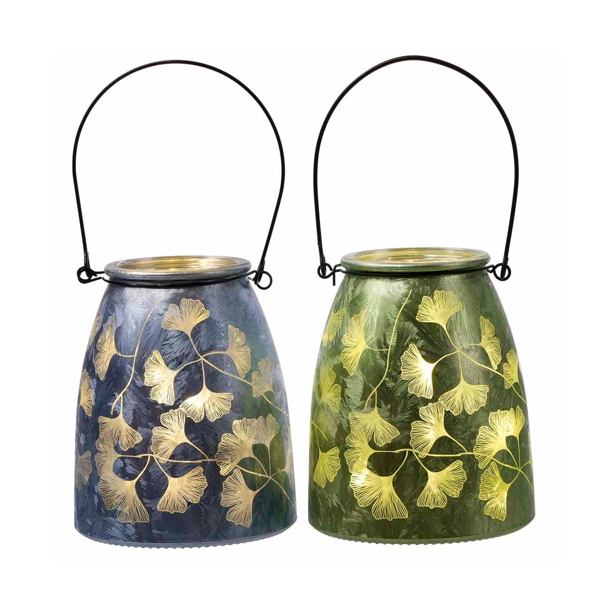 Glass Gingko Leaf Jar LED 2 Asst