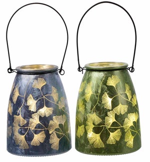 Glass Gingko Leaf Jar LED 2 Asst