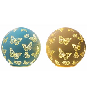 Lrg Glass Bfly Ball LED 2 Asst