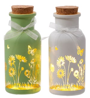 Glass Bfly LED Jar 2 Asst/Tray 8 pcs