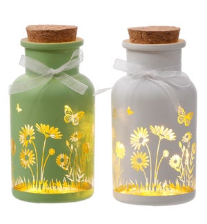 Glass Bfly LED Jar 2 Asst/Tray 8 pcs