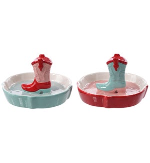 Cer Cowgirl Ring Dish 2 Asst