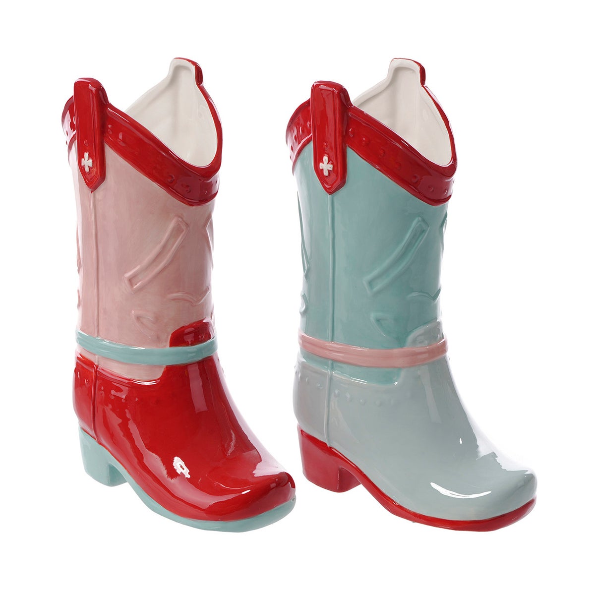 Cer Cowgirl Boot Vase 2 Asst