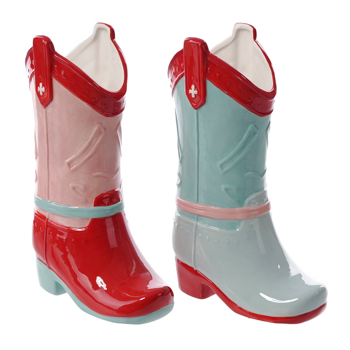 Cer Cowgirl Boot Vase 2 Asst