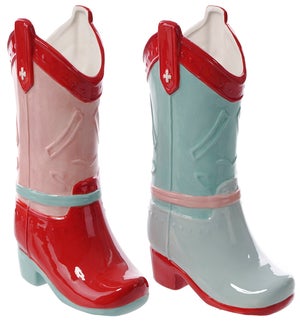 Cer Cowgirl Boot Vase 2 Asst