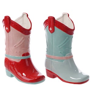 Cer Cowgirl Boot Vase 2 Asst