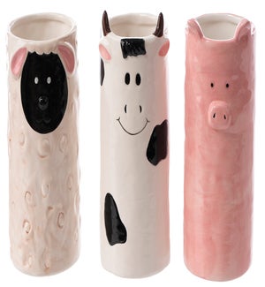 Cer Lamb/Pig/Cow Vase 3 Asst