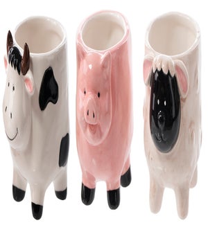 Cer Lamb/Pig/Cow w/ Legs Container 3 Asst