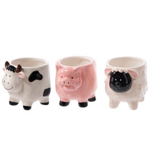 Cer Lamb/Pig/Cow w/ Legs Container 3 Asst