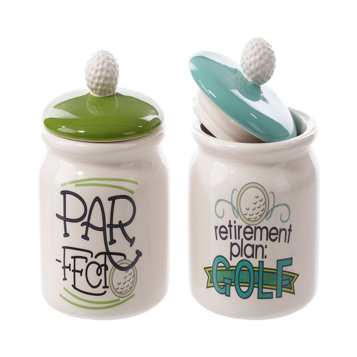 Cer Golf Treat Jars 2 Asst