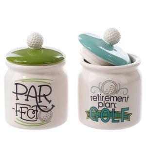 Cer Golf Treat Jars 2 Asst