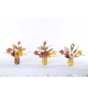 Flrl Fall Flower Glass Jar Premade 3 Asst