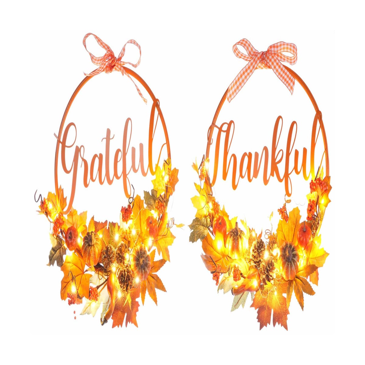 Fall Lighted Leaves Wreath Timer 2 Asst