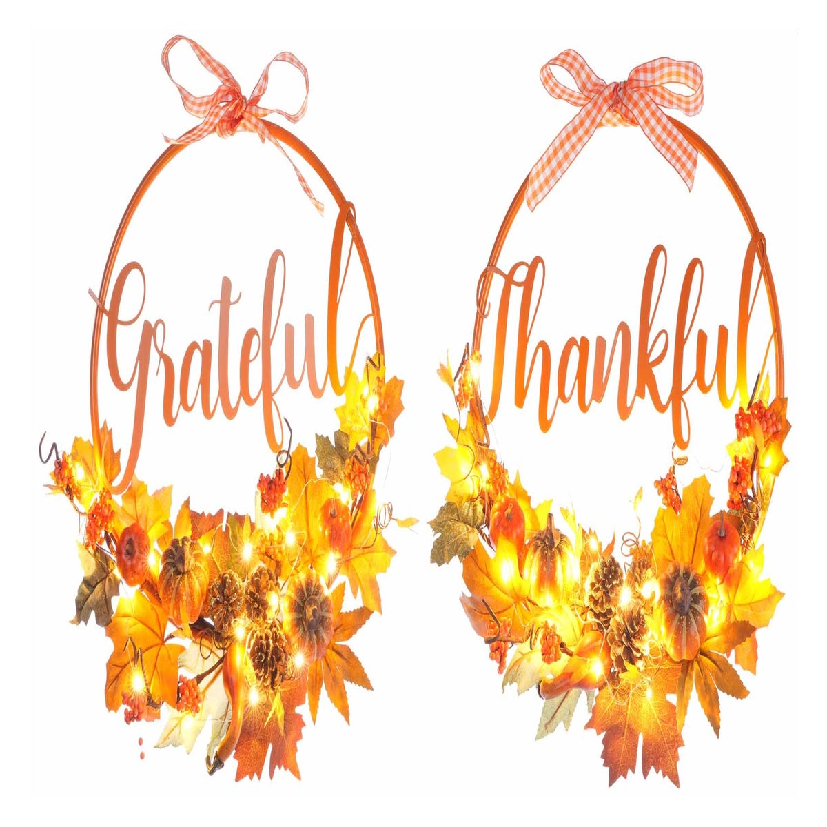 Fall Lighted Leaves Wreath Timer 2 Asst