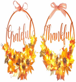 Fall Lighted Leaves Wreath Timer 2 Asst