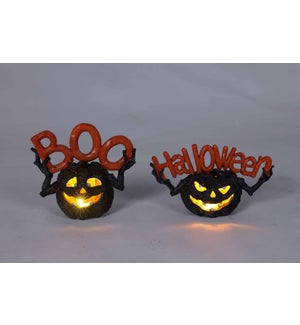 Resin Boo/Halloween Pumpkin Glow 2 Asst