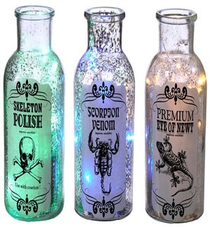 Lg Glass Potion LED Jars 3 Asst
