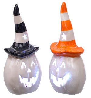 Cer Witch Hat Pumpkin Led 2 Asst