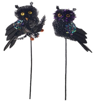 Beaded Halloween Owl Pick 2 Asst