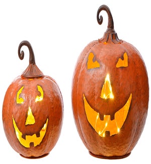 Lg Mtl Curly Stem LED Pumpkin