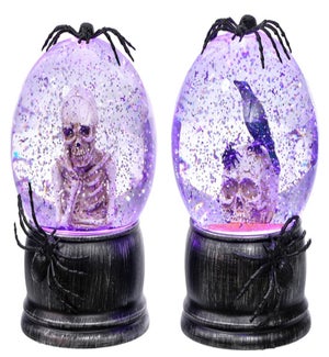 Acrylic Skeleton w/Spider  Water Globe w/Sound 2 Asst