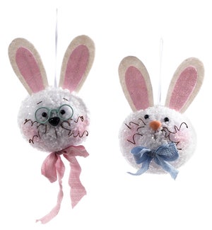 Fab Whisker Bunny Head Hanging 2 Asst