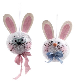 Fab Whisker Bunny Head Hanging 2 Asst