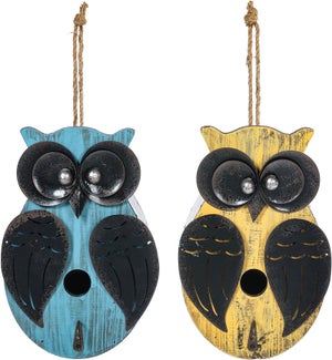 Wd/Mtl Owl Birdhouse Hang 2 Asst