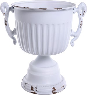 Mtl Ant Wht Bowl W/Handle Pedestal