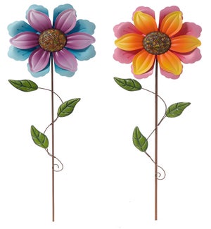 Metal Colorful Flowers Picks 2 Asst