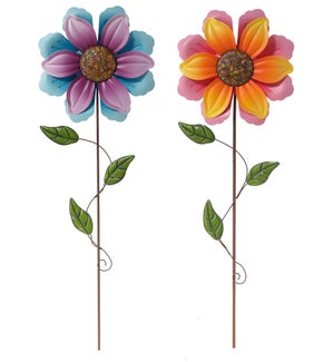 Metal Colorful Flowers Picks 2 Asst