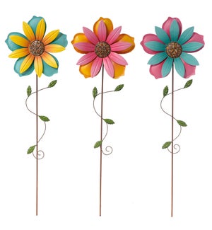 Metal Colorful Flowers Picks 3 Asst