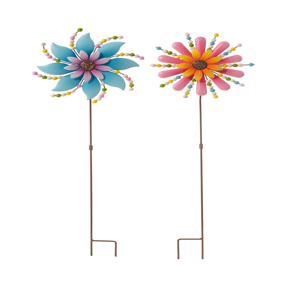Metal Bead Flower Spinner Stake 2 Asst