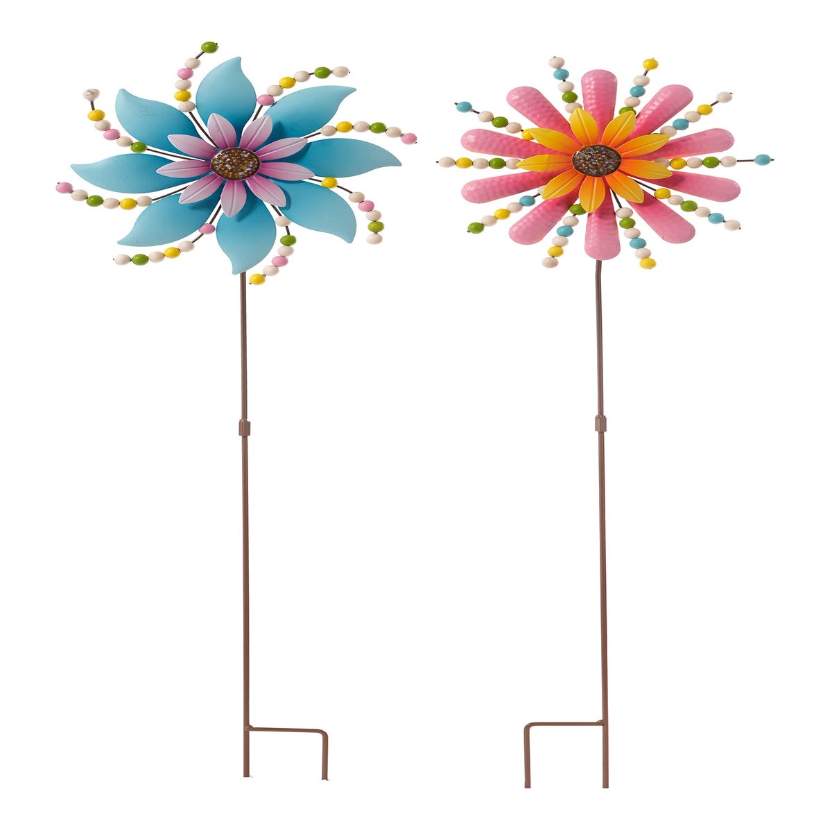Metal Bead Flower Spinner Stake 2 Asst