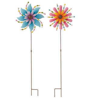 Metal Bead Flower Spinner Stake 2 Asst