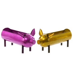 Lrg Mtl Pink/Yellow Pig Container 2 Asst