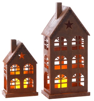 Lrg Mtl House Luminary S/2
